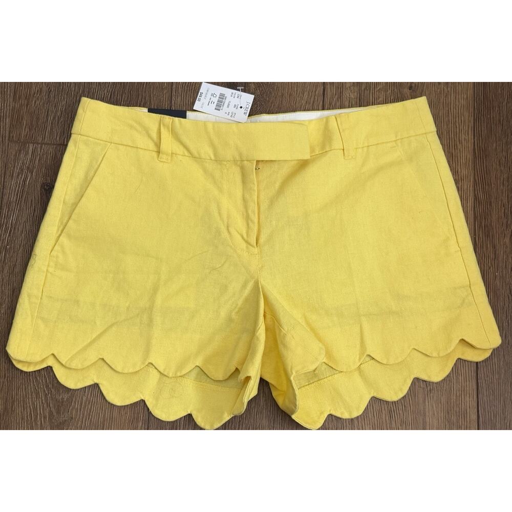 NWT J CREW Women's Size 6 Yellow Shorts Linen Cotton Blend Scallop Hem Pockets
